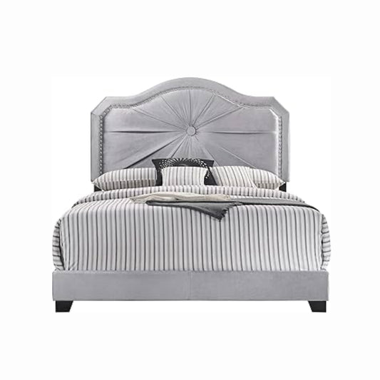 Frankie - Queen Bed - Gray Velvet