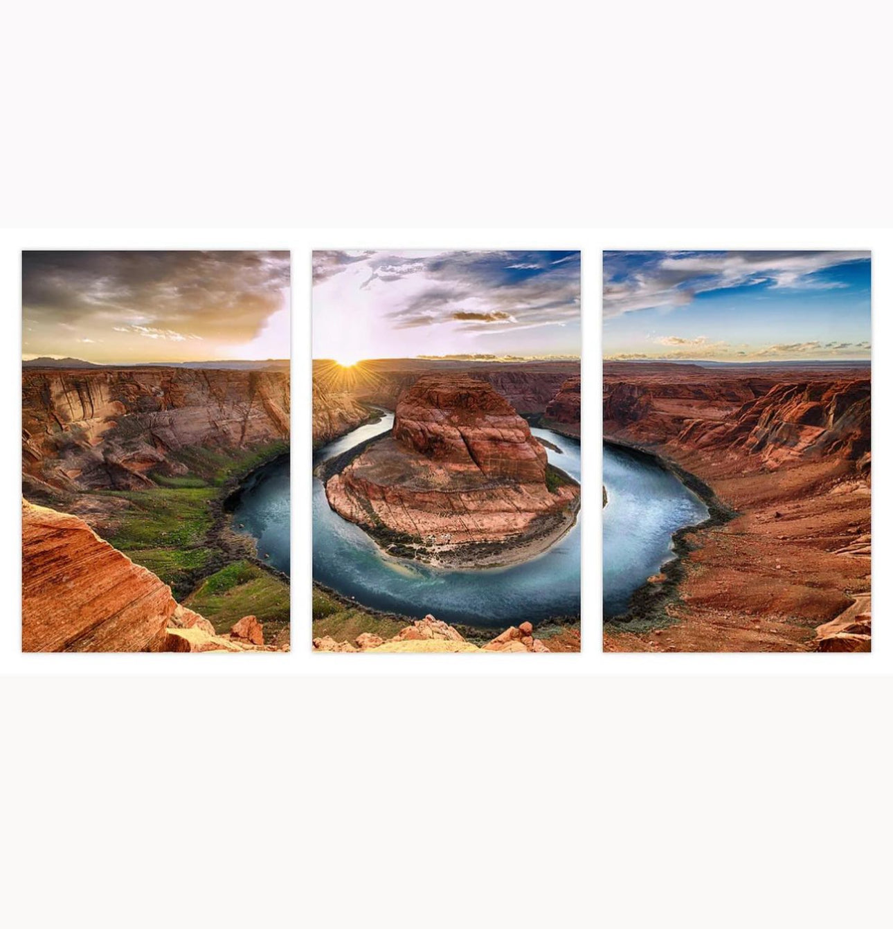 Horseshoe Bend Glass Wall Art 3pc Set 72"x36"