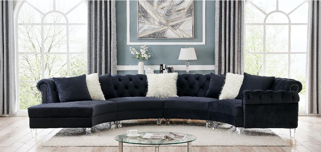 Liliana Velvet 3 piece Sofa Sectional with Acrylic legs