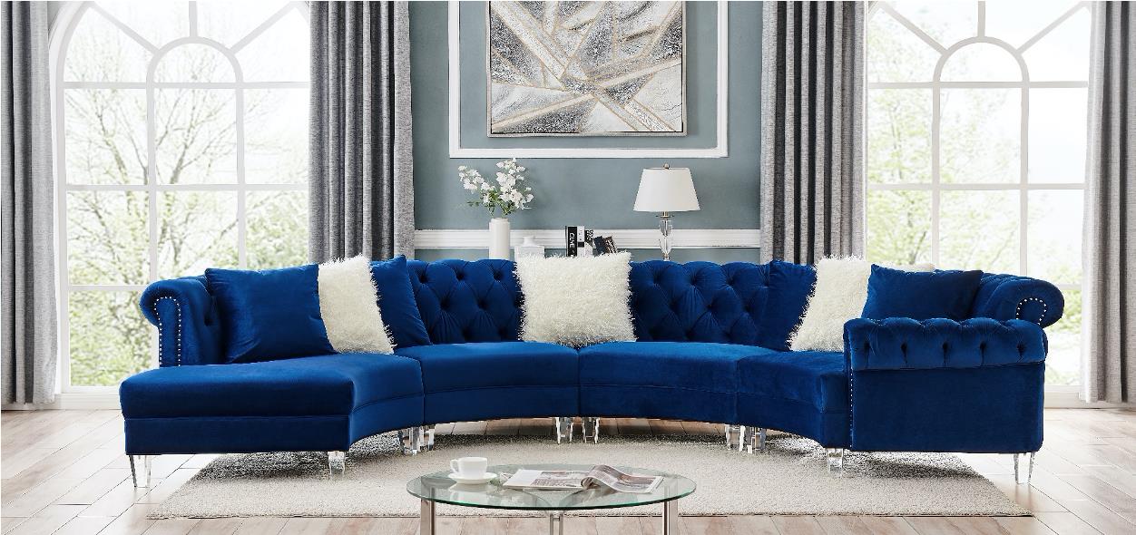 Liliana Velvet 3 piece Sofa Sectional with Acrylic legs