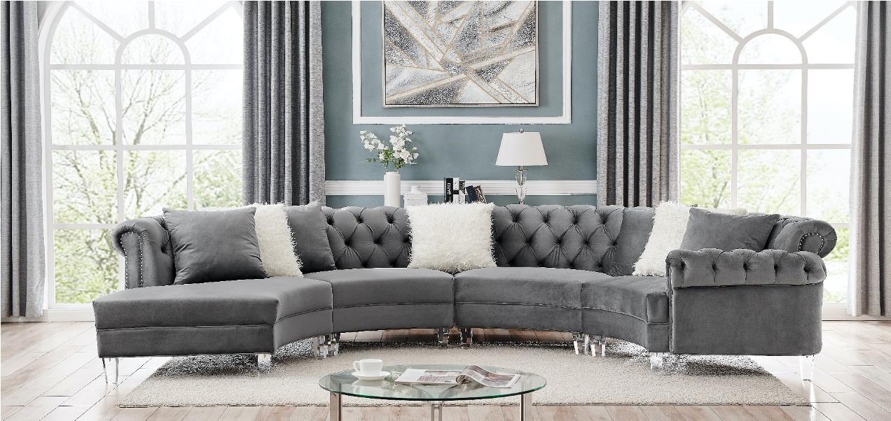 Liliana Velvet 3 piece Sofa Sectional with Acrylic legs