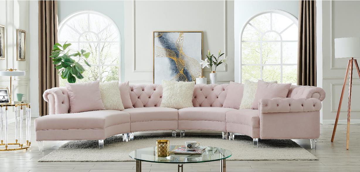 Liliana Velvet 3 piece Sofa Sectional with Acrylic legs