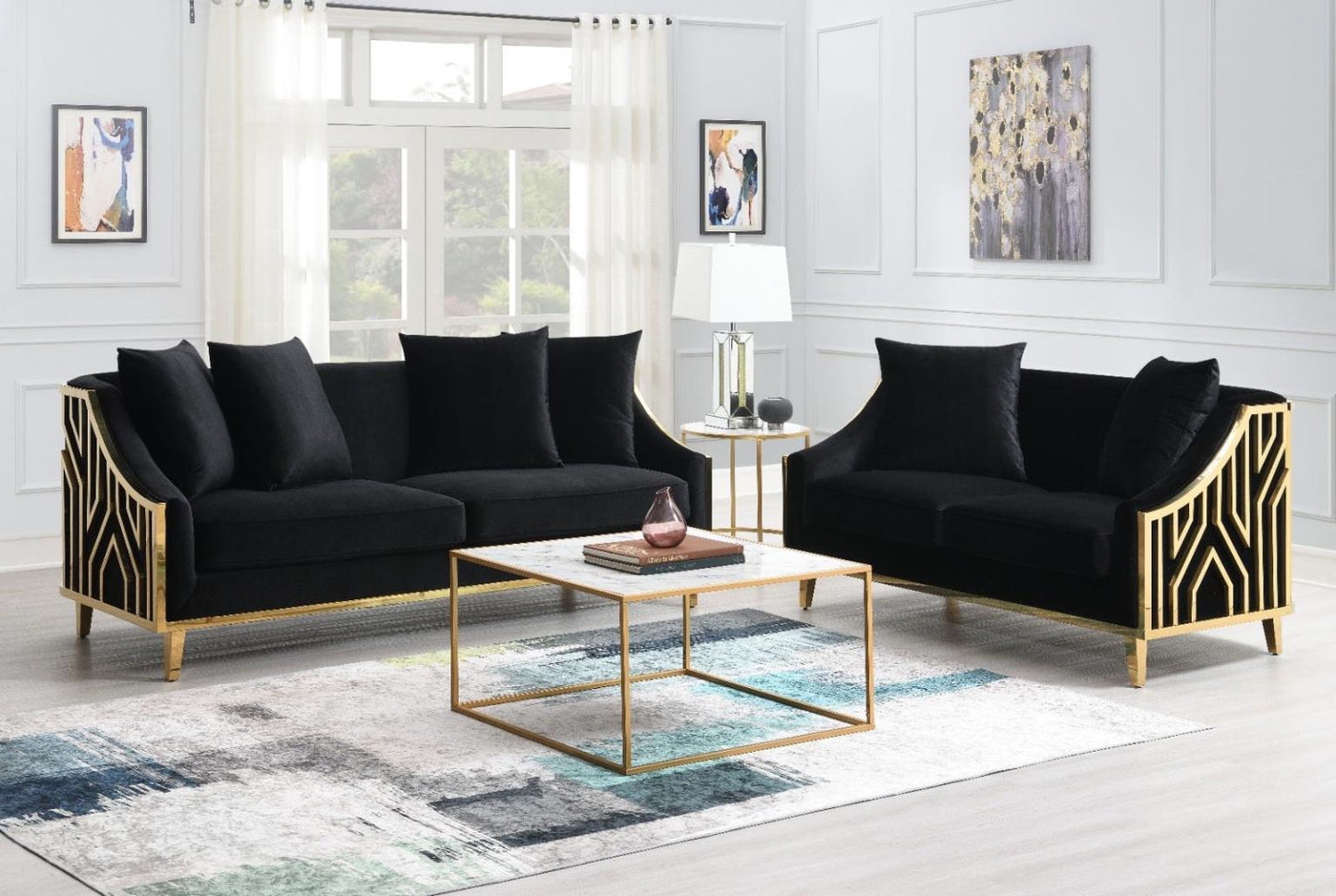 Stillo 2 Pcs Velvet Sofa & Loveseat