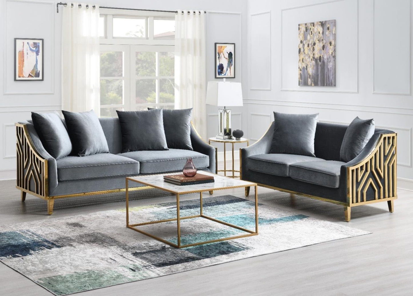 Stillo 2 Pcs Velvet Sofa & Loveseat