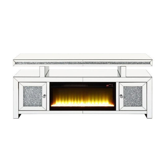 Hamish - Modern Mirrored & Faux Diamonds TV Stand with Fireplace
