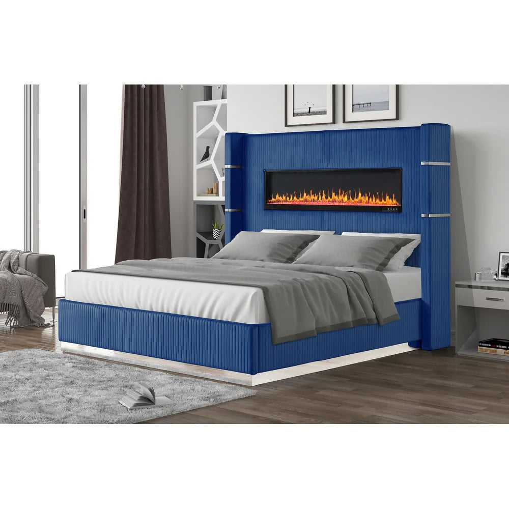 Miami Velvet Fireplace bed with speakers