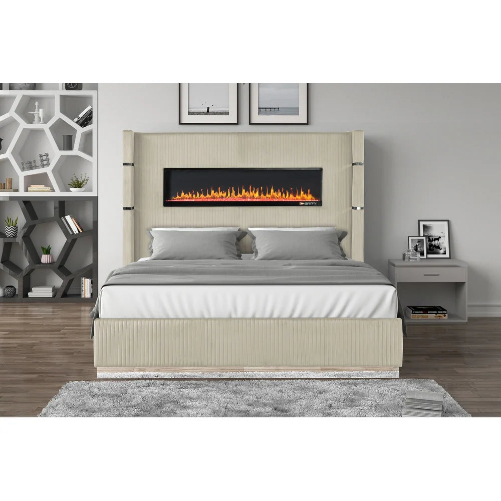 Miami Velvet Fireplace bed with speakers