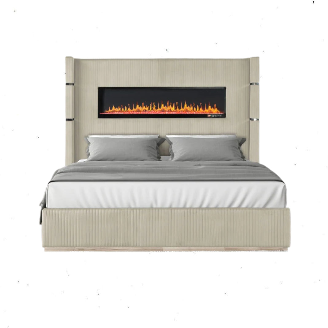 Miami Velvet Fireplace bed with speakers