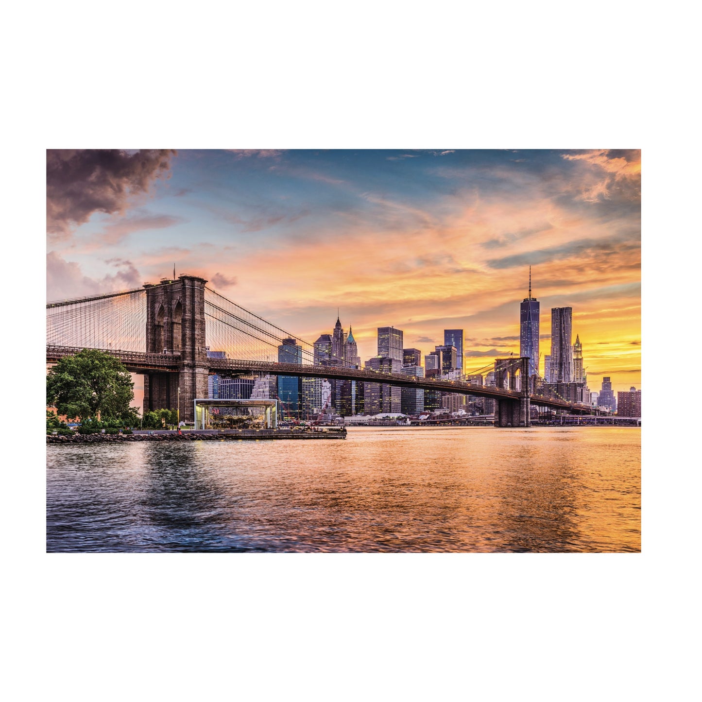 New York City Skyline On The East River With Brooklyn Bridge At Sunset Modern Tempered Glass Art