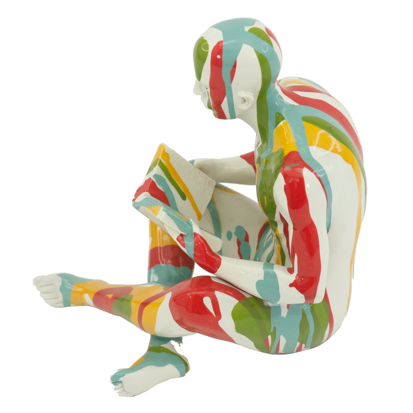 Colorful Painted Man Reading Sculpture