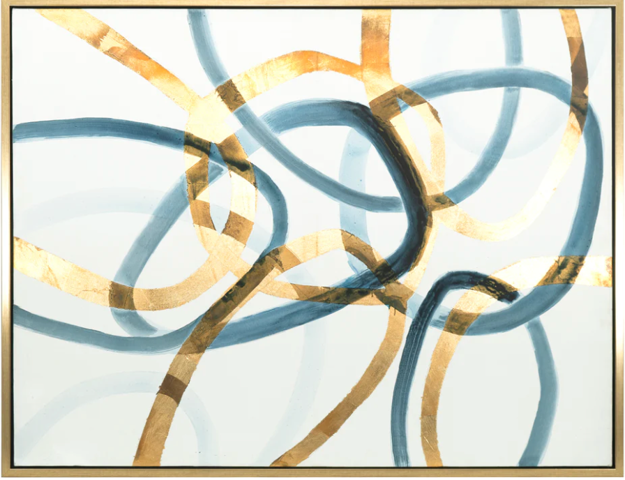 Blue/Gold Rings Abstract Wall Art Canvas Painting