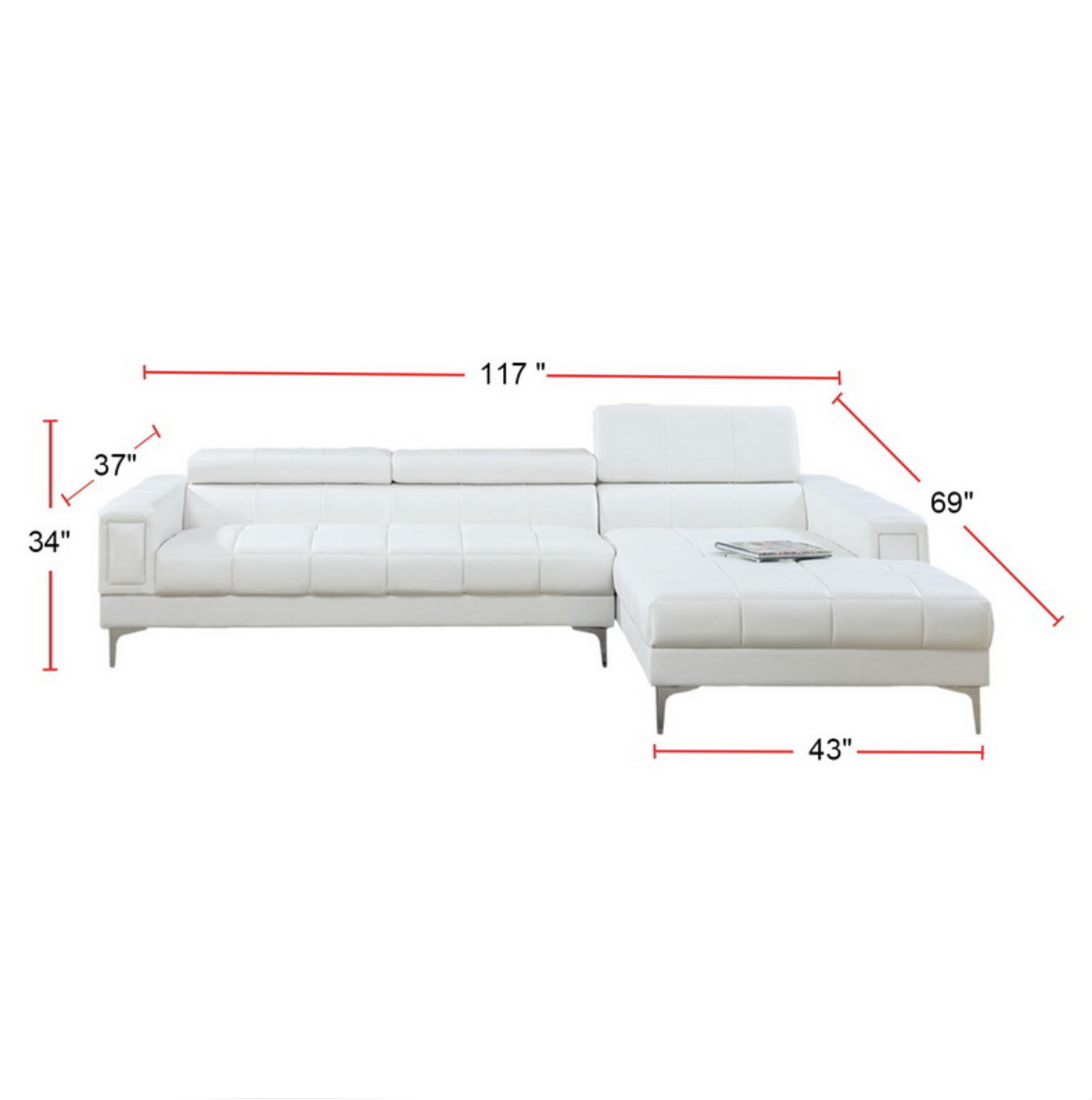 Hayden Bonded Leather Sofa Sectional with Adjustable headrest