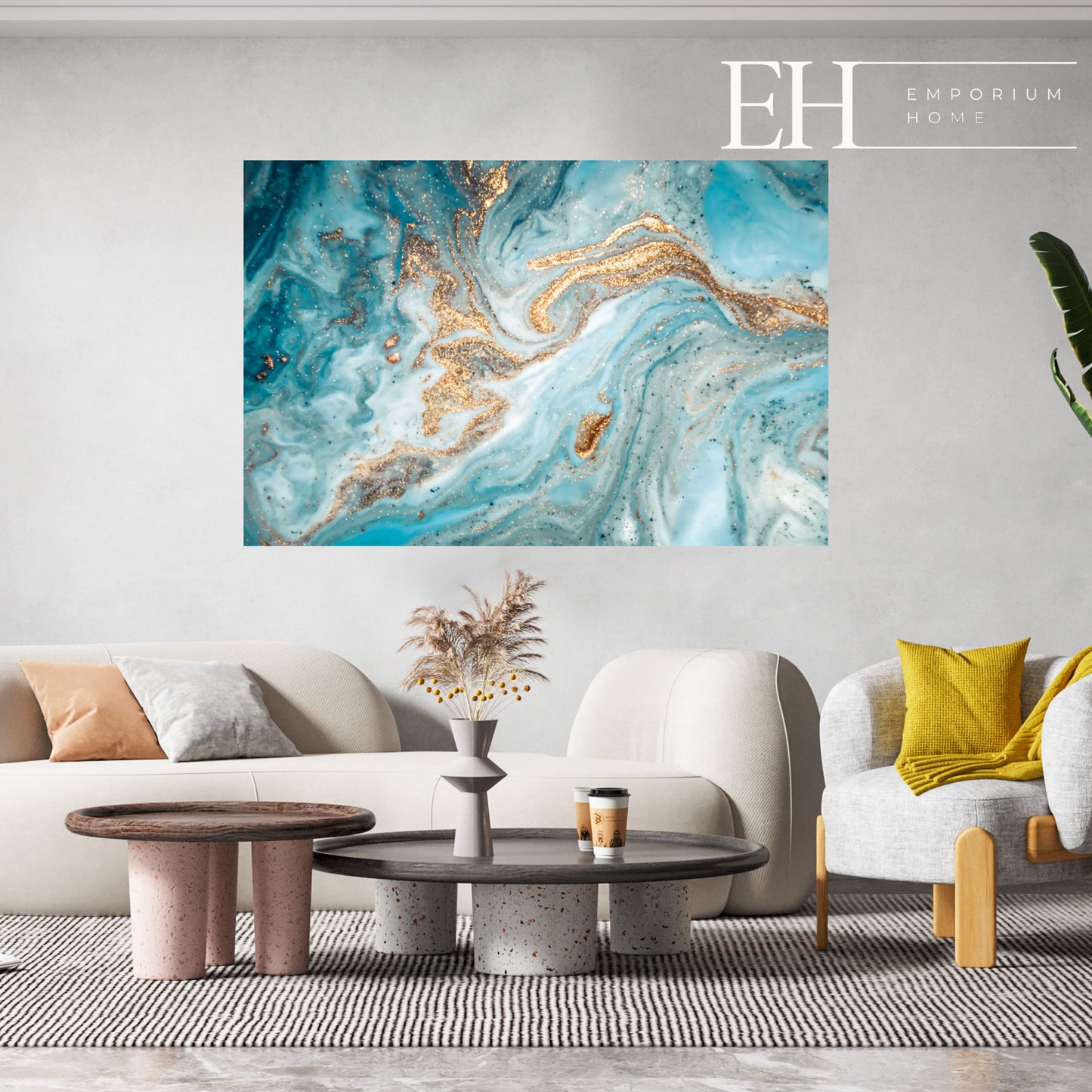 Teal Gold Abstract Tempered Glass Wall Art