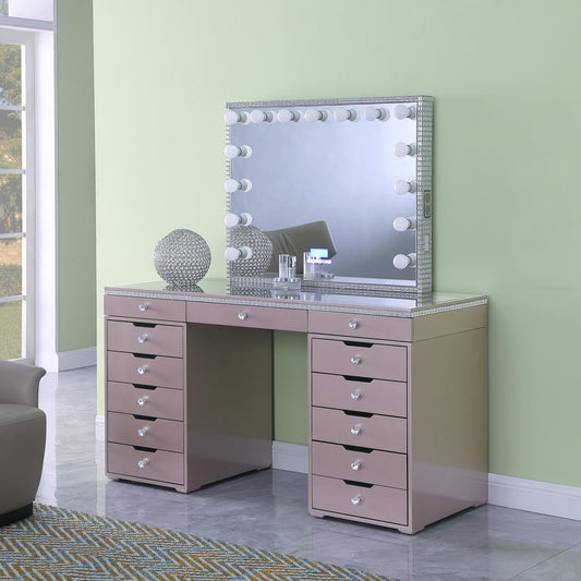 Kyla Rose Gold Vanity Desk with Bluetooth Hollywood Mirror