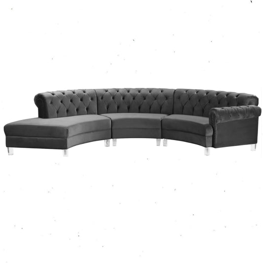 Liliana Velvet 3 piece Sofa Sectional with Acrylic legs