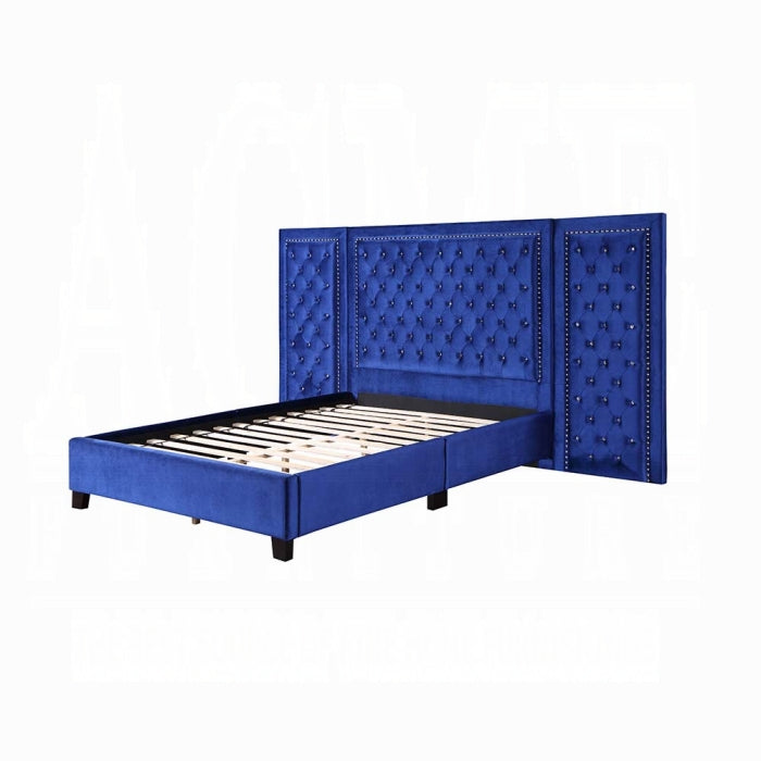 Damazy -  Upholstered Bed Royal Blue Platform with Panels