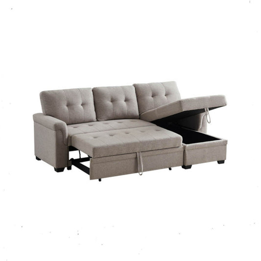 Luca Light Gray Linen Reversible Sleeper Sectional Sofa with Storage Chaise