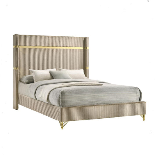 Lucia Upholstered Queen Wingback Panel Bed Beige