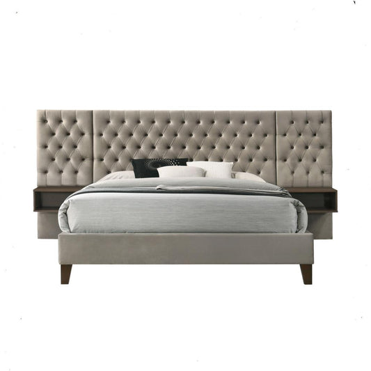 Marley Upholstered Queen Platform Bed with Headboard Panels Light Brown