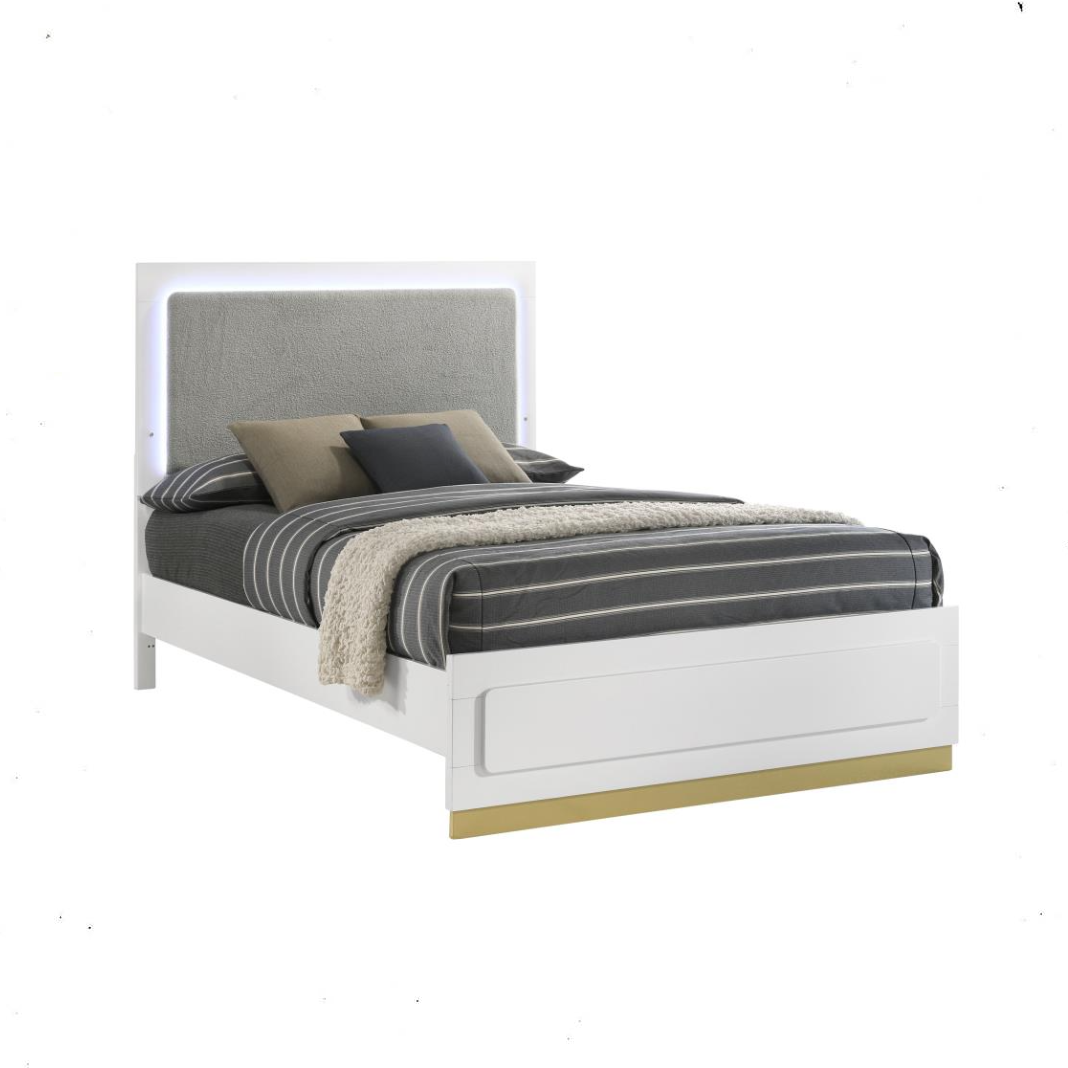 Caraway Wood Queen LED Panel Bed White