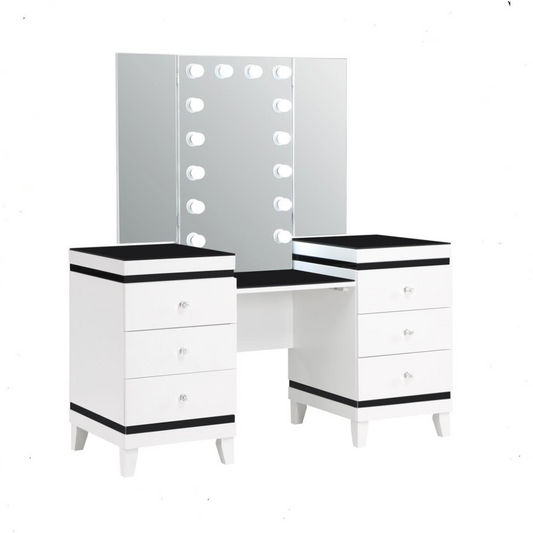 Tyla6-drawer Vanity Set with Hollywood Lighting Black and White