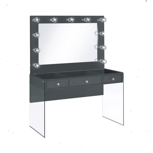 Afshan - 3-Drawer Vanity Desk With Lighting Mirror - Gray