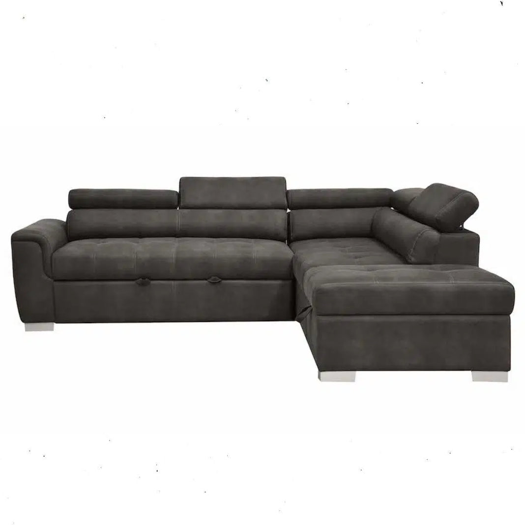 Thelma Sectional Sofa Sleeper - Gray Polished Microfiber