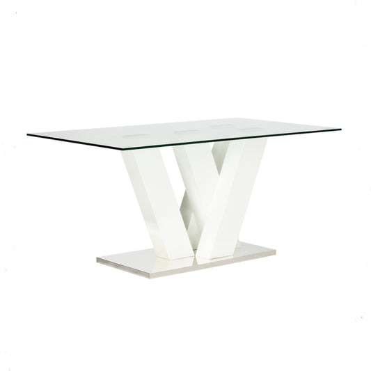 Diona Glass Top with white gloss lacquer chromed base dining Table