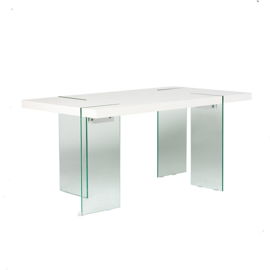 Nogales Floating - Glass Legs Dining Table - White Glossy