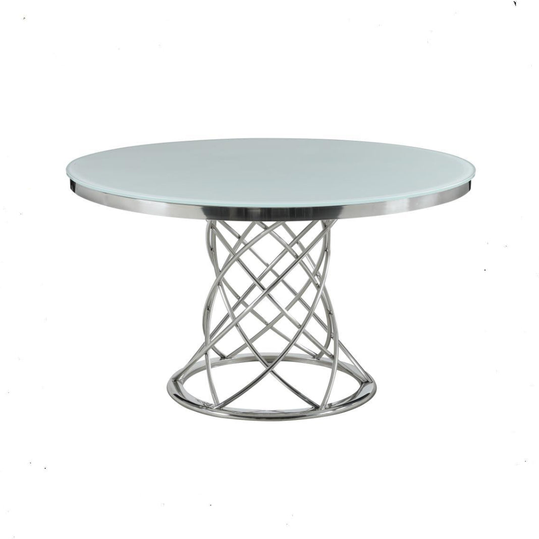 Irene - Round Glass Top Dining Table - Pearl Silver