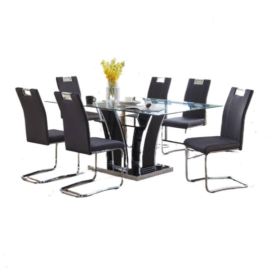 Fatima Dining Glass Table Set - 5 Piece Set - Gray chrome finish