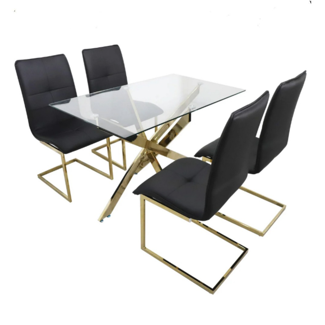 Donatella - Dining Table 5-piece Glass Gold set