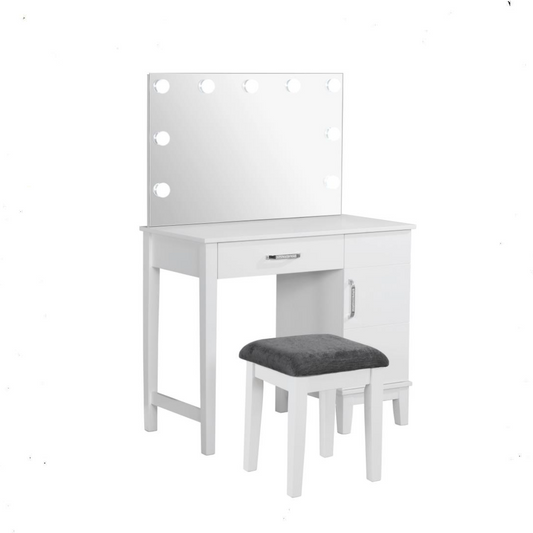 Elijah - Vanity Set With Led Lights & Stool - White