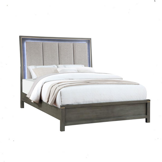 Kieran Wood Queen LED Panel Bed Grey