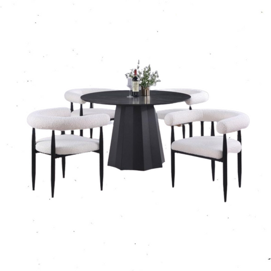 Camden 5-piece Round Faux Marble Top Dining Table Set Black