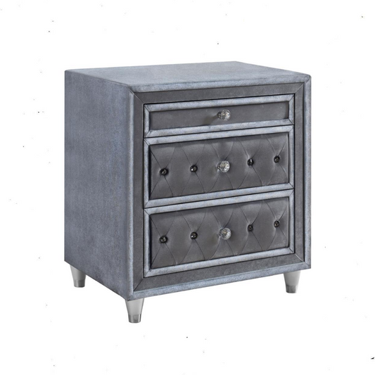 Antonella Upholstered 3-drawer Nightstand Grey