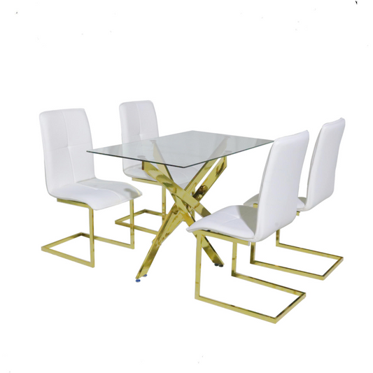 Donatella - Dining Table 5-piece Glass Gold set