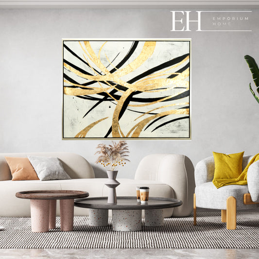 Black/Gold Abstract Wall Art Canvas Painting