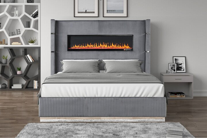 Miami Velvet Fireplace bed with speakers