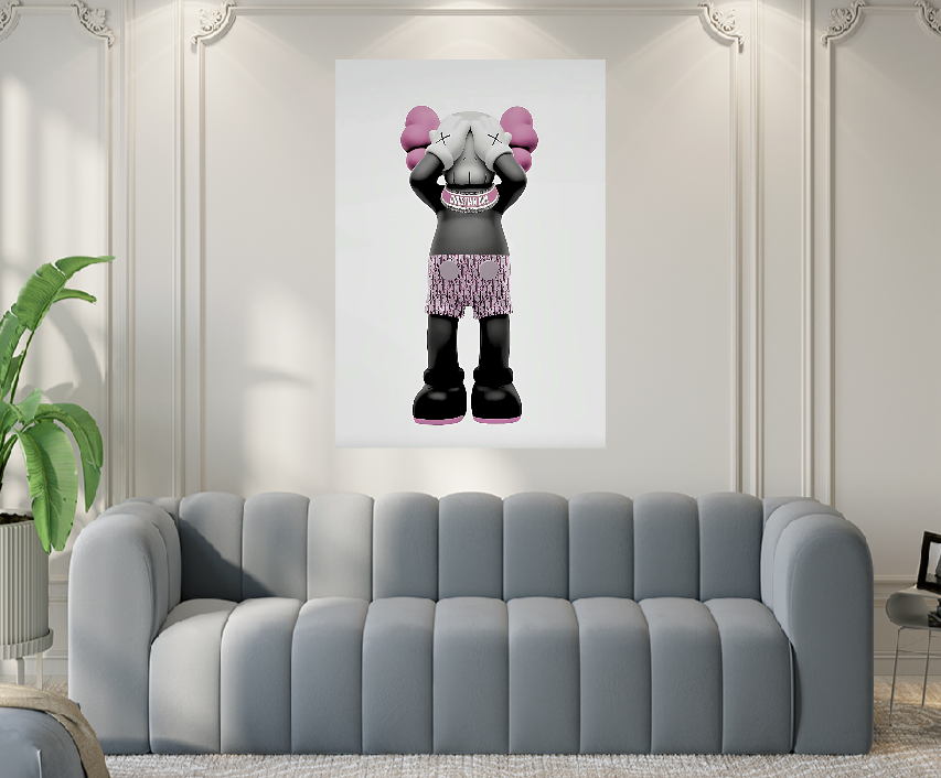 Pink Dior Kaws Tempered Glass Wall Art