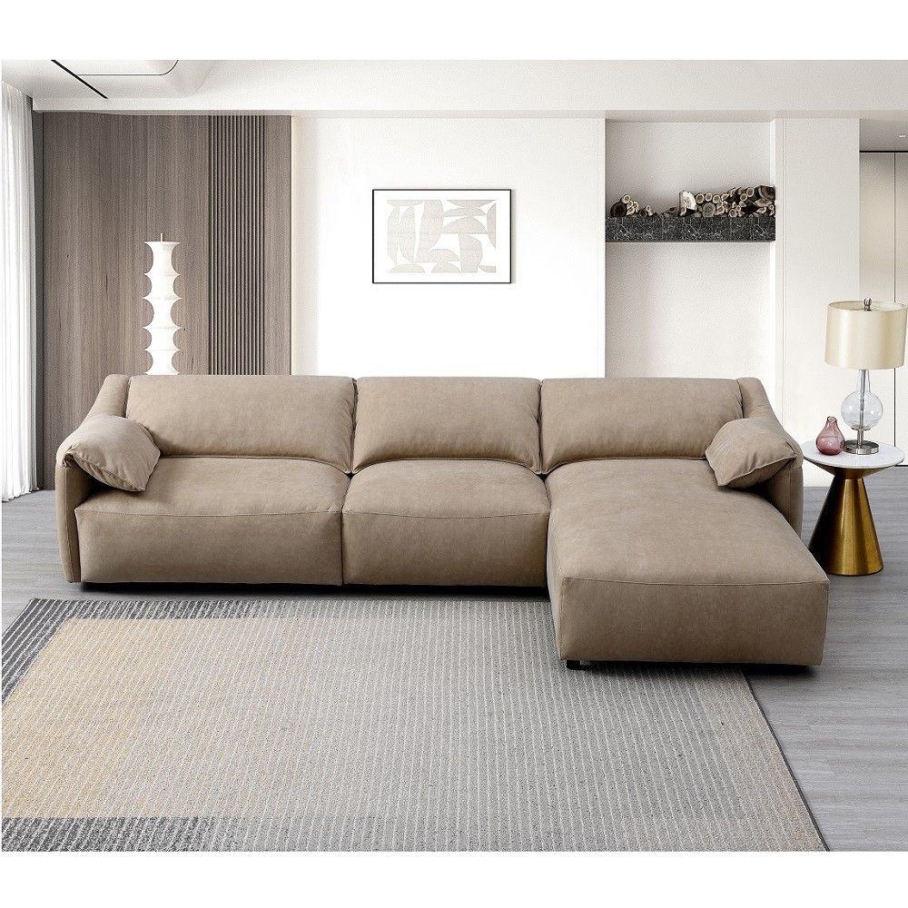 Veala Light Brown Suede Velvet Sectional Sofa