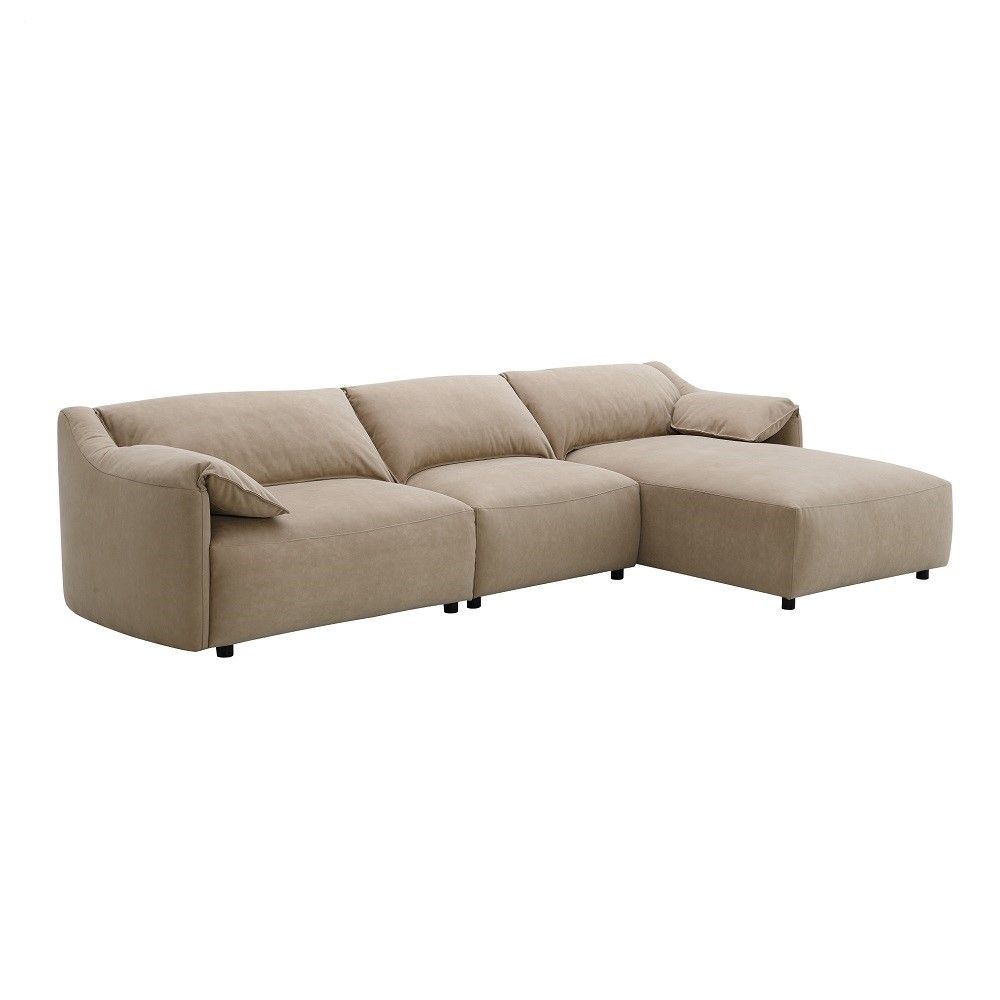 Veala Light Brown Suede Velvet Sectional Sofa