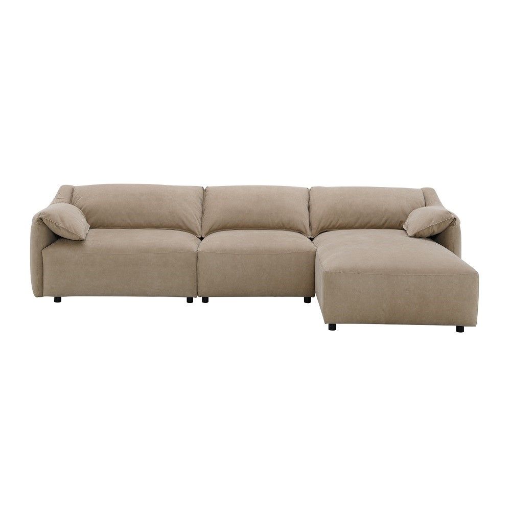 Veala Light Brown Suede Velvet Sectional Sofa