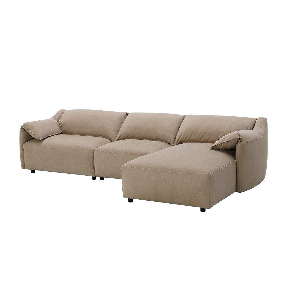 Veala Light Brown Suede Velvet Sectional Sofa