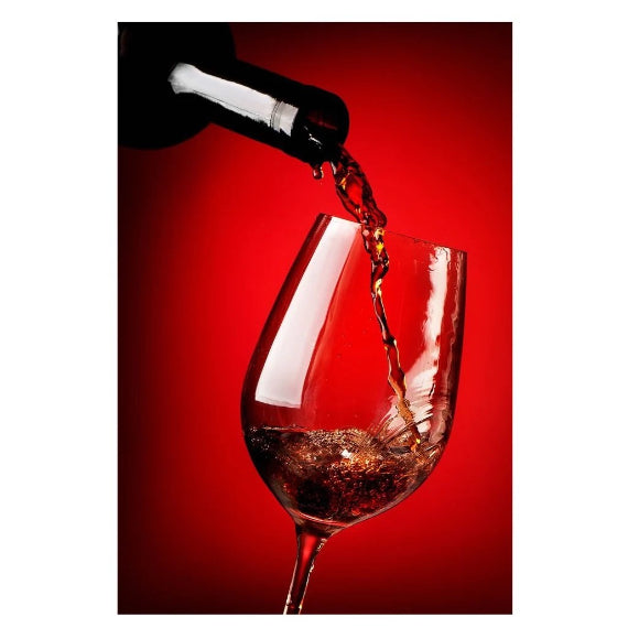 Red pouring wine tempered glass wall art 36"H x 24"W