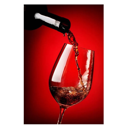 Red pouring wine tempered glass wall art 36"H x 24"W