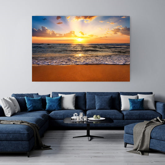 Sunset Beach Tempered Glass Wall Art 60"W x 40"H