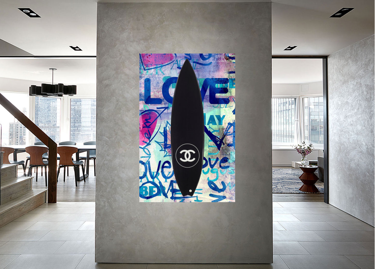 Blue Graffiti Surfboard