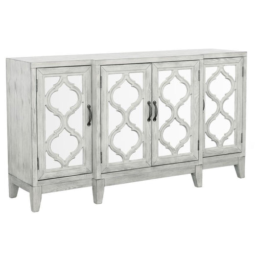 Mckellen - 4-door With Lattice overlay Accent Cabinet - Pearl Silver