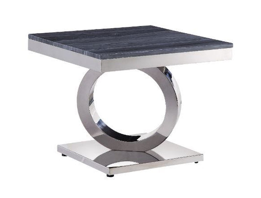 Zasir - End Table - Gray Printed Faux Marble & Mirrored Silver Finish